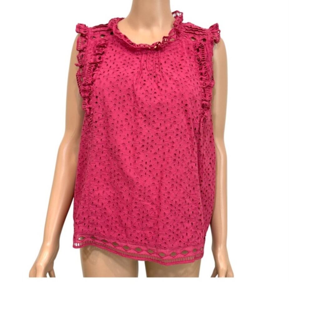 Anthropologie Maeve 14 Tilly eyelet cotton embroidered ruffle lined top TB 3560